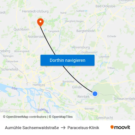 Aumühle Sachsenwaldstraße to Paracelsus-Klinik map