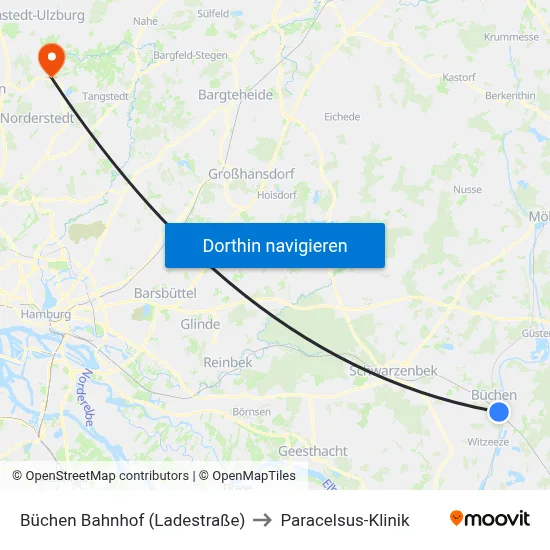 Büchen Bahnhof (Ladestraße) to Paracelsus-Klinik map
