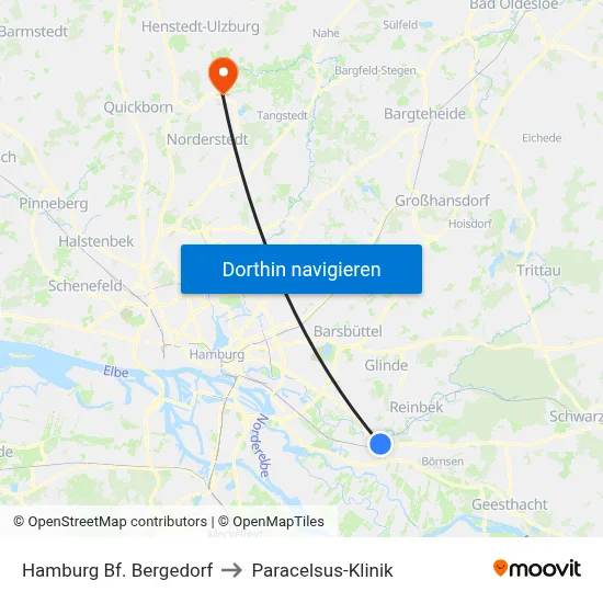Hamburg Bf. Bergedorf to Paracelsus-Klinik map