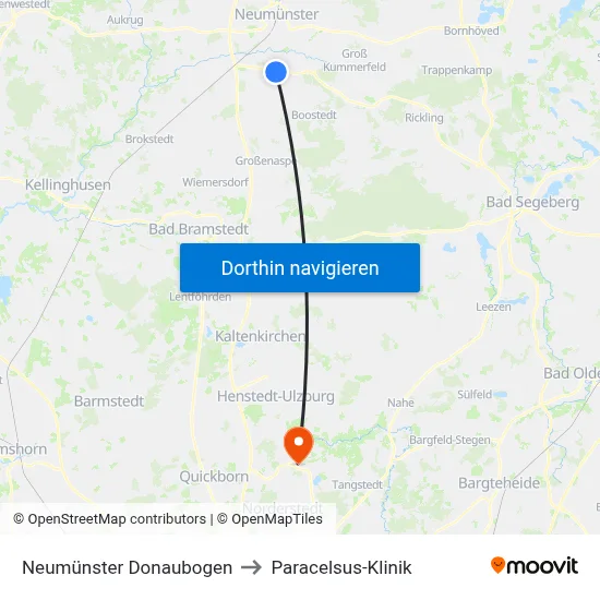Neumünster Donaubogen to Paracelsus-Klinik map