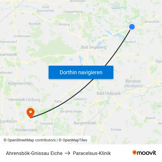 Ahrensbök-Gnissau Eiche to Paracelsus-Klinik map