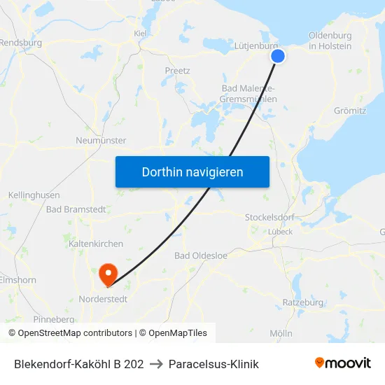 Blekendorf-Kaköhl B 202 to Paracelsus-Klinik map