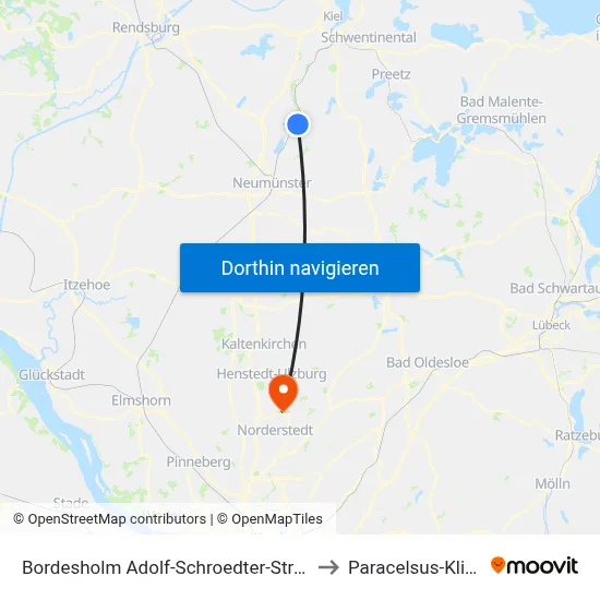Bordesholm Adolf-Schroedter-Straße to Paracelsus-Klinik map