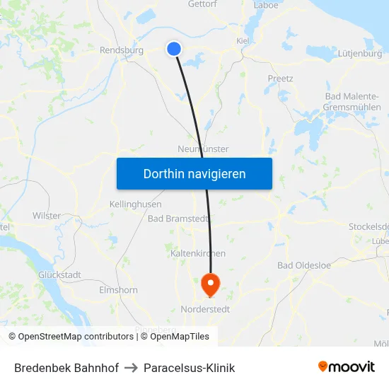 Bredenbek Bahnhof to Paracelsus-Klinik map