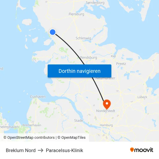 Breklum Nord to Paracelsus-Klinik map