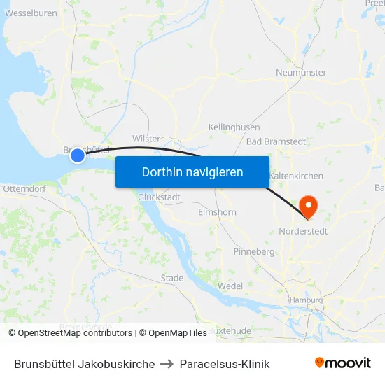 Brunsbüttel Jakobuskirche to Paracelsus-Klinik map