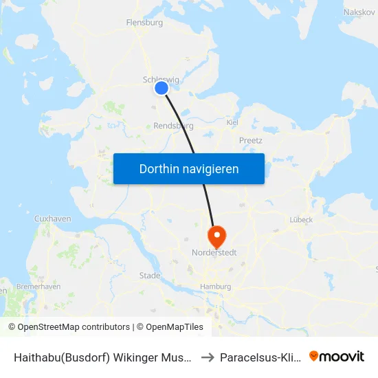 Haithabu(Busdorf) Wikinger Museum to Paracelsus-Klinik map