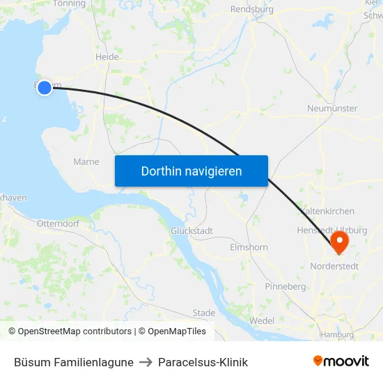 Büsum Familienlagune to Paracelsus-Klinik map