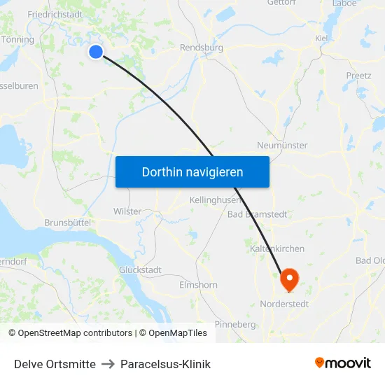 Delve Ortsmitte to Paracelsus-Klinik map