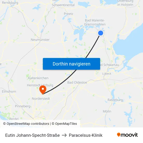 Eutin Johann-Specht-Straße to Paracelsus-Klinik map