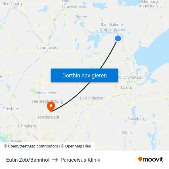 Eutin Zob/Bahnhof to Paracelsus-Klinik map