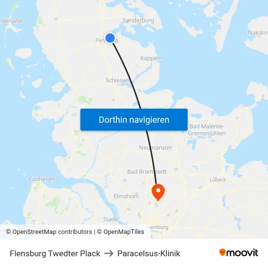 Flensburg Twedter Plack to Paracelsus-Klinik map