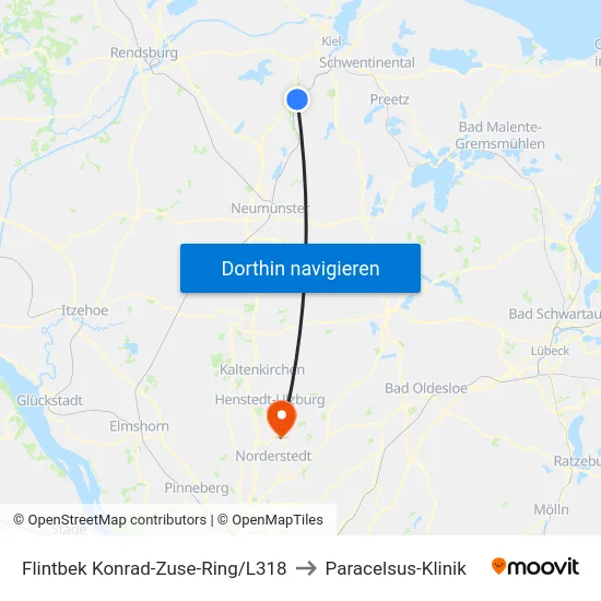 Flintbek Konrad-Zuse-Ring/L318 to Paracelsus-Klinik map