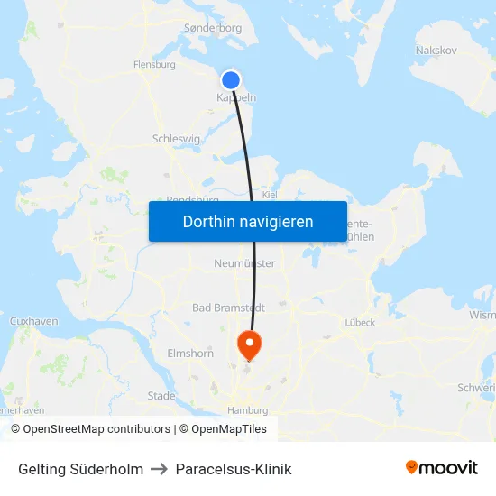 Gelting Süderholm to Paracelsus-Klinik map