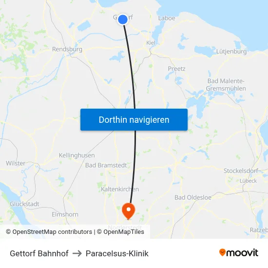 Gettorf Bahnhof to Paracelsus-Klinik map