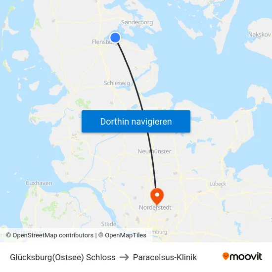 Glücksburg(Ostsee) Schloss to Paracelsus-Klinik map