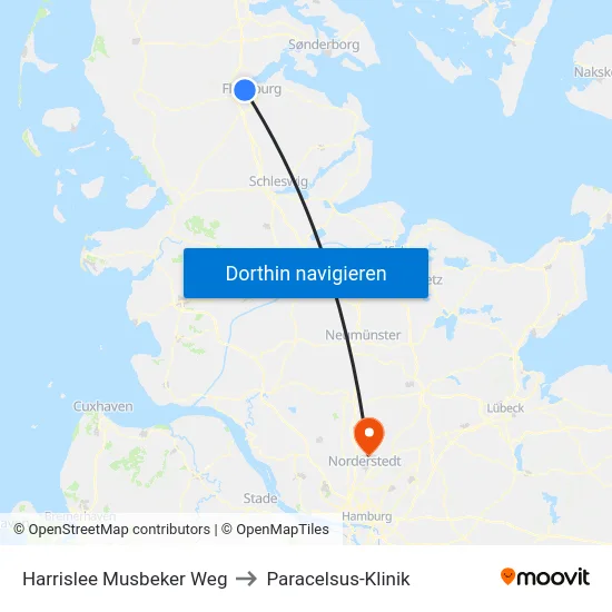Harrislee Musbeker Weg to Paracelsus-Klinik map