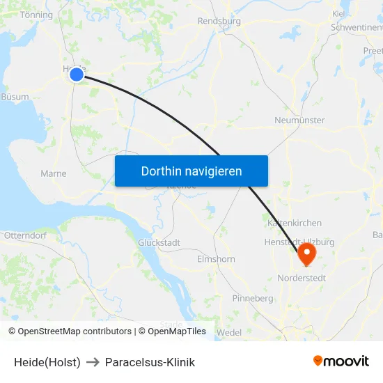 Heide(Holst) to Paracelsus-Klinik map