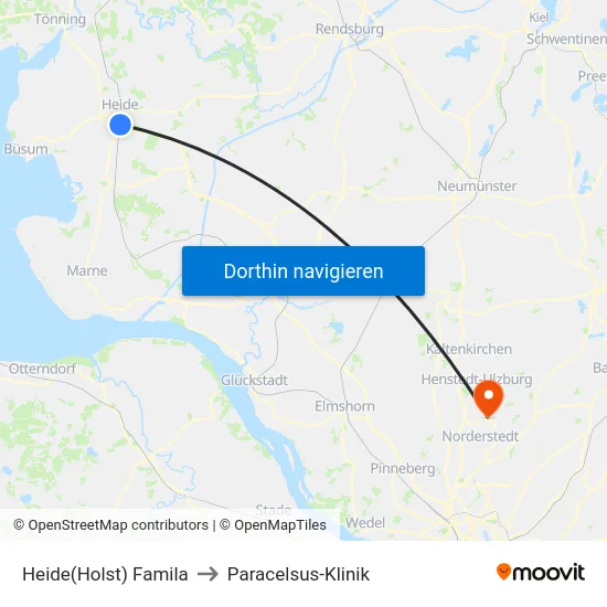 Heide(Holst) Famila to Paracelsus-Klinik map