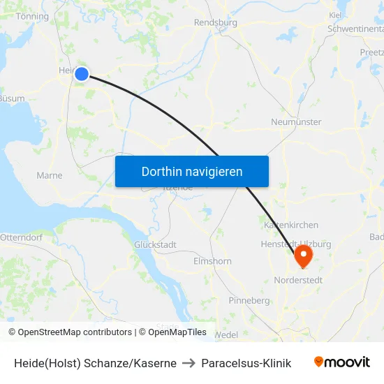 Heide(Holst) Schanze/Kaserne to Paracelsus-Klinik map