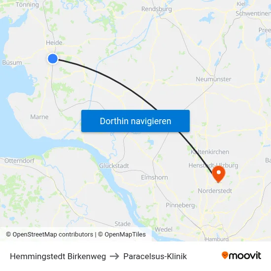 Hemmingstedt Birkenweg to Paracelsus-Klinik map
