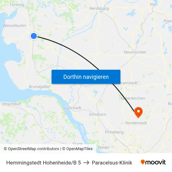 Hemmingstedt Hohenheide/B 5 to Paracelsus-Klinik map