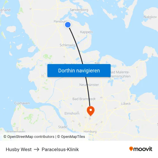 Husby West to Paracelsus-Klinik map