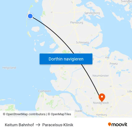 Keitum Bahnhof to Paracelsus-Klinik map