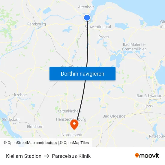 Kiel am Stadion to Paracelsus-Klinik map