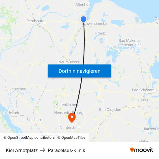 Kiel Arndtplatz to Paracelsus-Klinik map