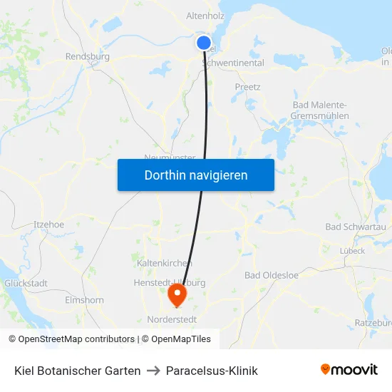 Kiel Botanischer Garten to Paracelsus-Klinik map