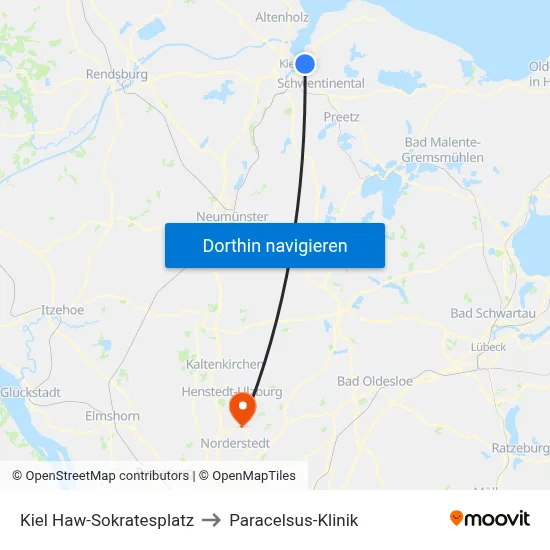 Kiel Haw-Sokratesplatz to Paracelsus-Klinik map