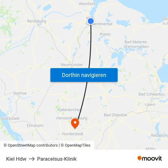 Kiel Hdw to Paracelsus-Klinik map