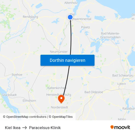 Kiel Ikea to Paracelsus-Klinik map