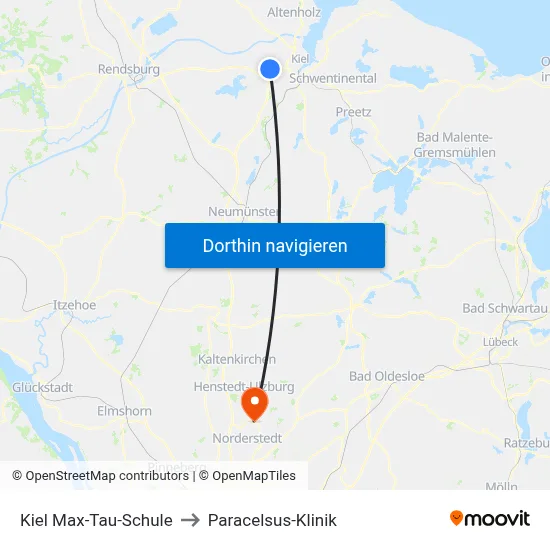 Kiel Max-Tau-Schule to Paracelsus-Klinik map