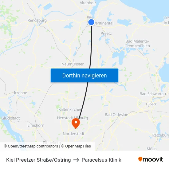 Kiel Preetzer Straße/Ostring to Paracelsus-Klinik map