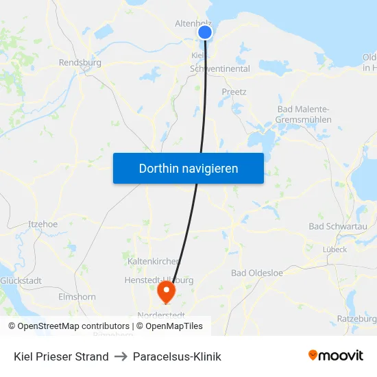Kiel Prieser Strand to Paracelsus-Klinik map