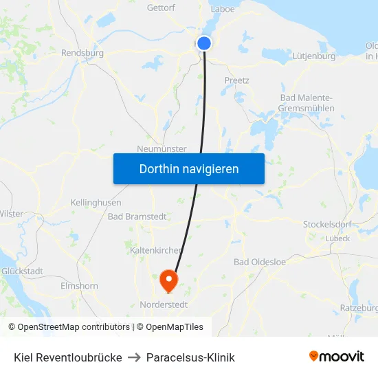 Kiel Reventloubrücke to Paracelsus-Klinik map