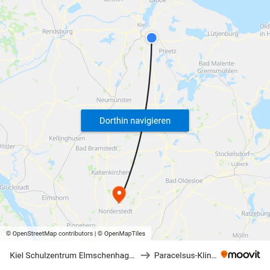 Kiel Schulzentrum Elmschenhagen to Paracelsus-Klinik map