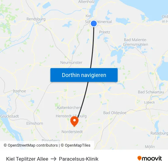 Kiel Teplitzer Allee to Paracelsus-Klinik map