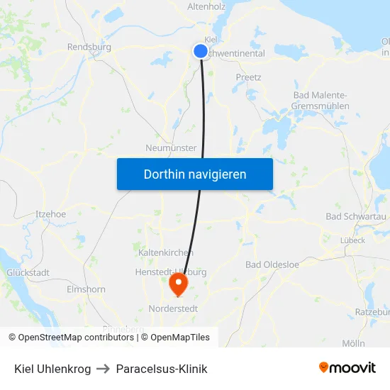 Kiel Uhlenkrog to Paracelsus-Klinik map