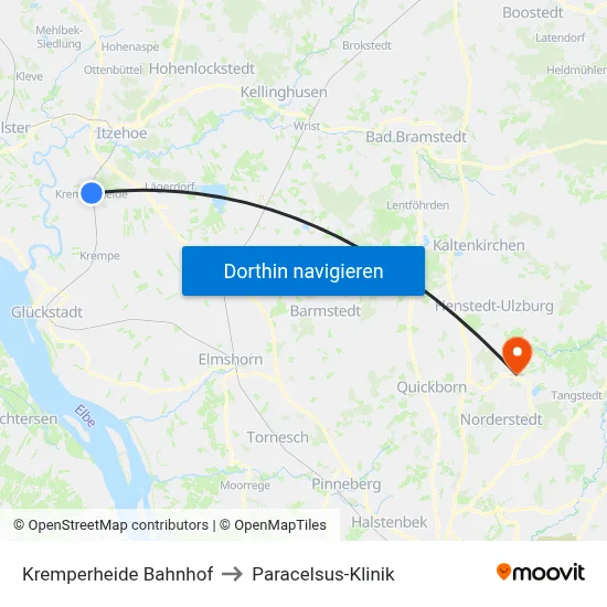 Kremperheide Bahnhof to Paracelsus-Klinik map
