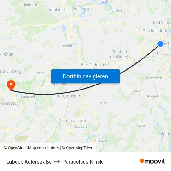 Lübeck Adlerstraße to Paracelsus-Klinik map