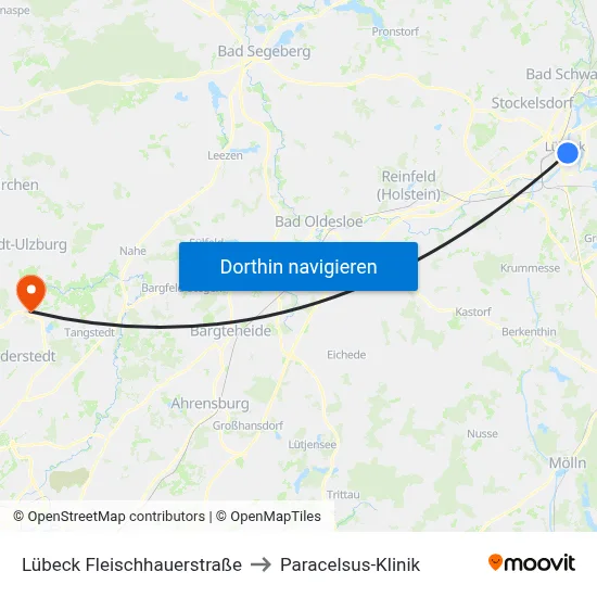 Lübeck Fleischhauerstraße to Paracelsus-Klinik map