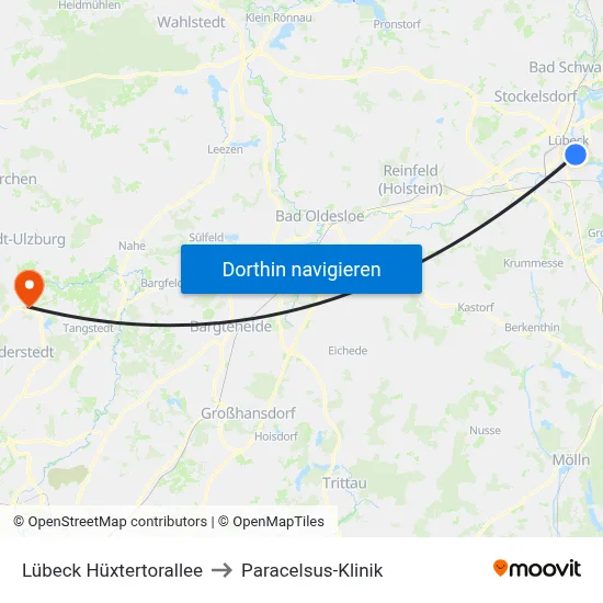 Lübeck Hüxtertorallee to Paracelsus-Klinik map