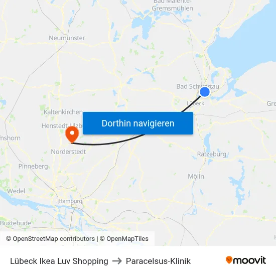 Lübeck Ikea Luv Shopping to Paracelsus-Klinik map