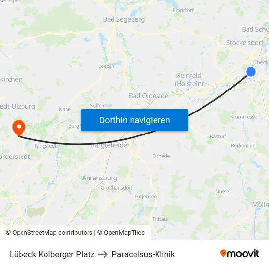 Lübeck Kolberger Platz to Paracelsus-Klinik map