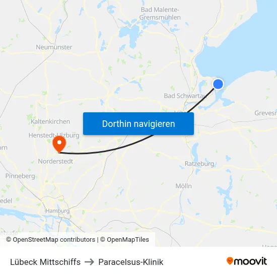 Lübeck Mittschiffs to Paracelsus-Klinik map