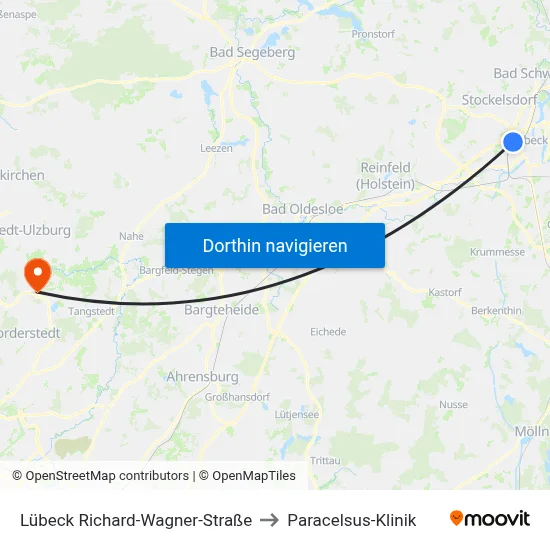 Lübeck Richard-Wagner-Straße to Paracelsus-Klinik map
