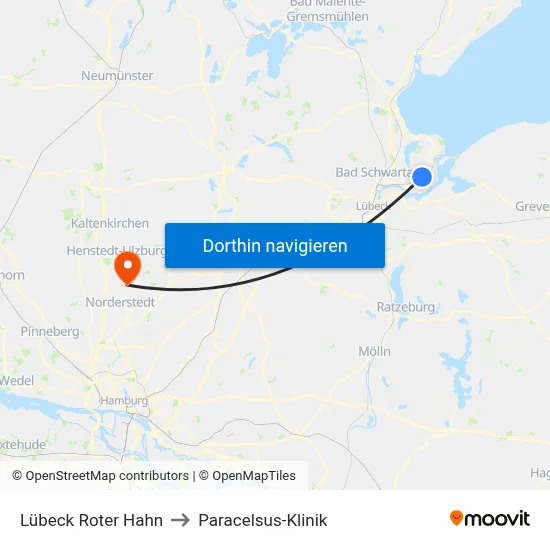 Lübeck Roter Hahn to Paracelsus-Klinik map